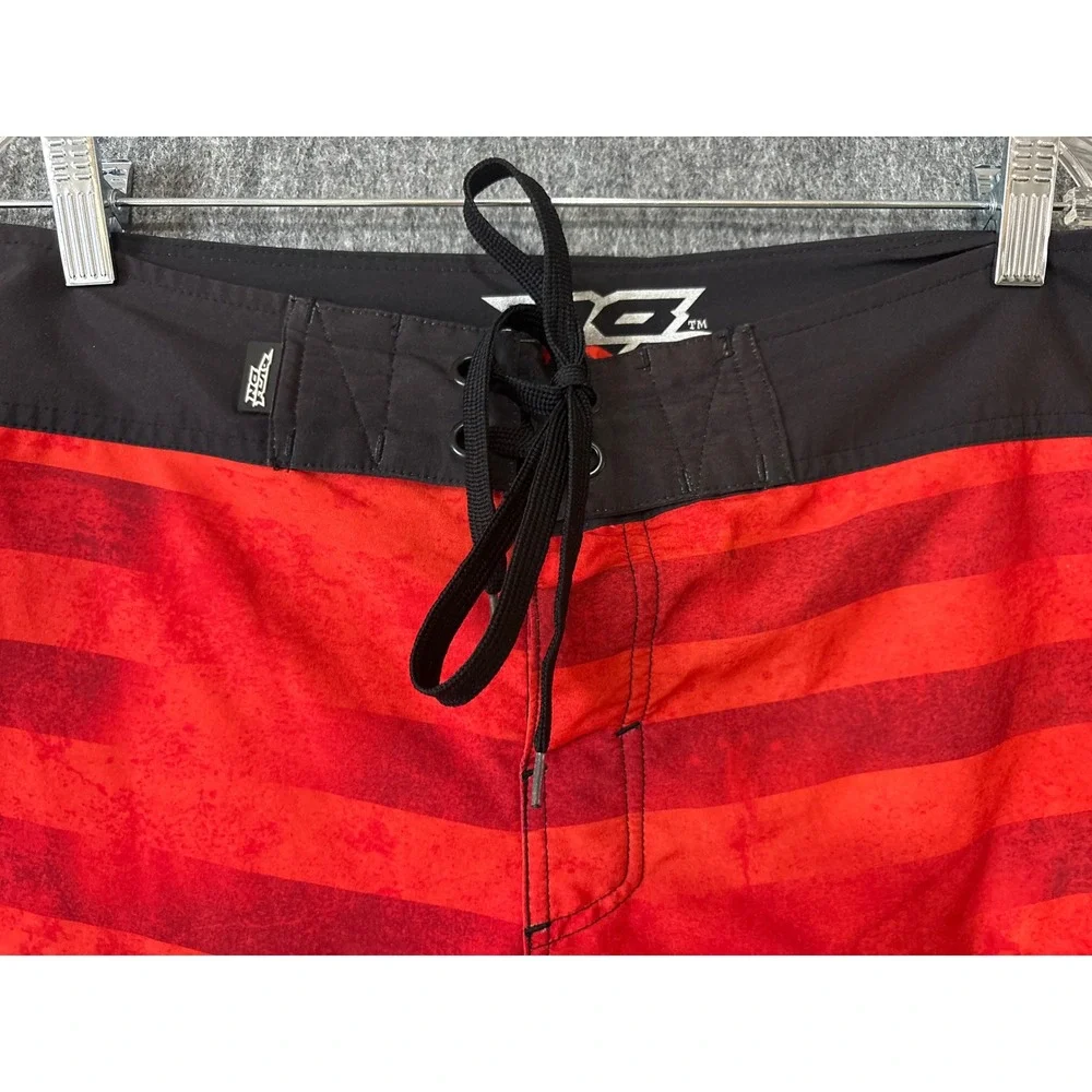 No Fear Mens Red Black Striped Board Shorts Swim Trunks Size 34 88B04086